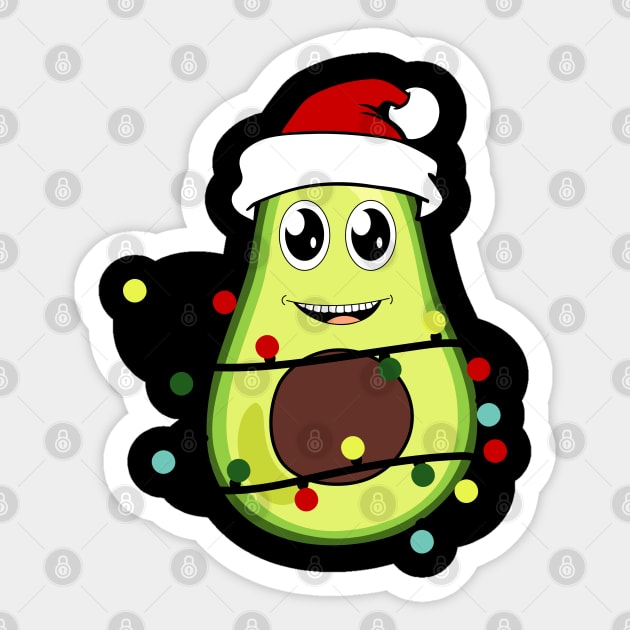 Cute Avocado Wearing Santa Hat Christmas Lights Avocado Lover Xmas Gift Sticker by BadDesignCo